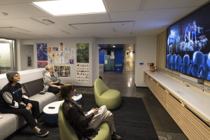 Students hanging out at the Gaming Lounge in the VAULT.