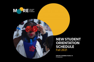 Cover of Student Orientation Schedule with a photo by Mikaela Ramirez-Faisca '21