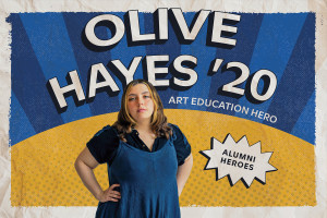 Olive Hayes ’20 Art Education Hero Alumni Heroes comic book style graphic with Olive's headshot